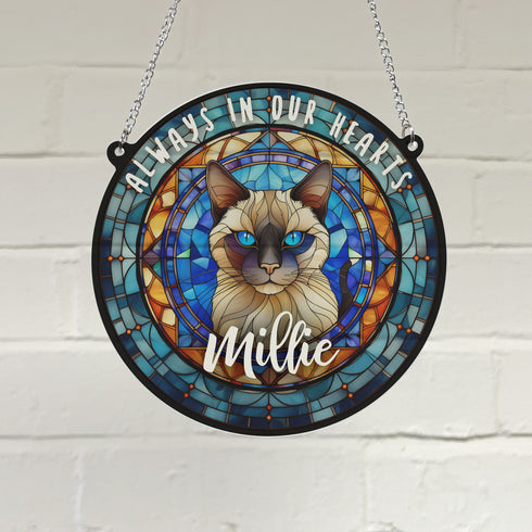 Cat Siamese Memorial Stained Glass Effect Suncatcher